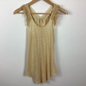 Free People Linen Blend Fringe Racerback Tank Top Size XS